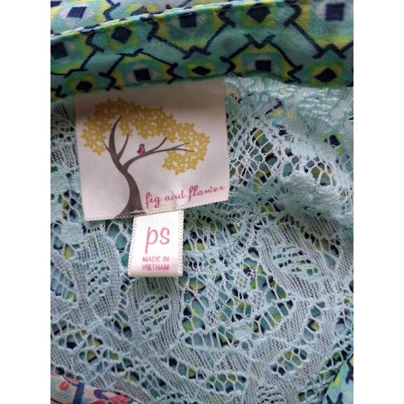 Fig & Flower Womens Blouse PS Multicolor Sheer Lace Blouson Sleeve Boho Hippie - Picture 3 of 7